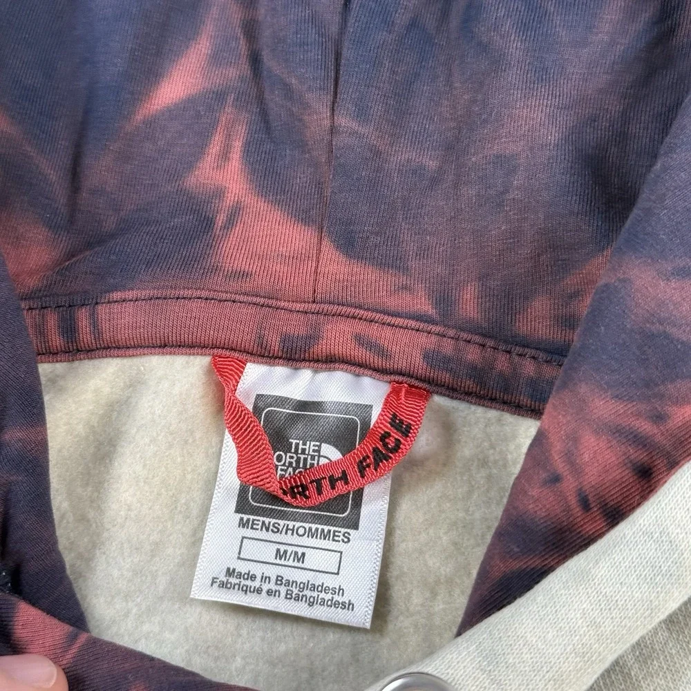 The North Face Hoodie Men Medium Beige Tie Dye Fleece Drawstring Hiking Pullover